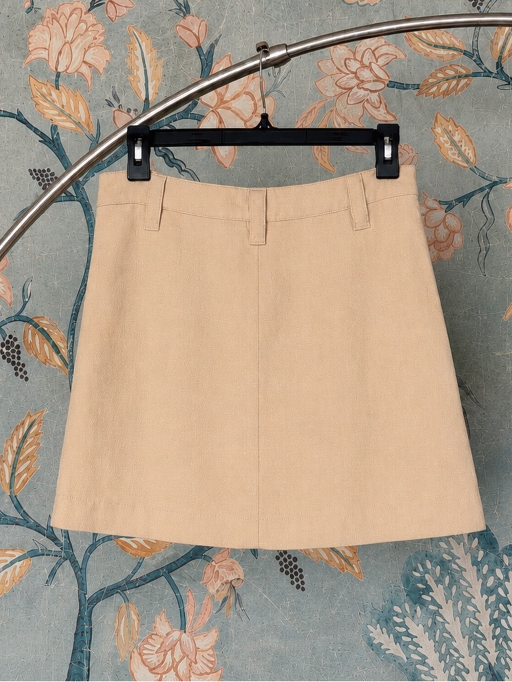 Free People Oatmeal Linen Blend Mini Skirt Size 2 Neutral Boho NWT - Picture 2 of 10